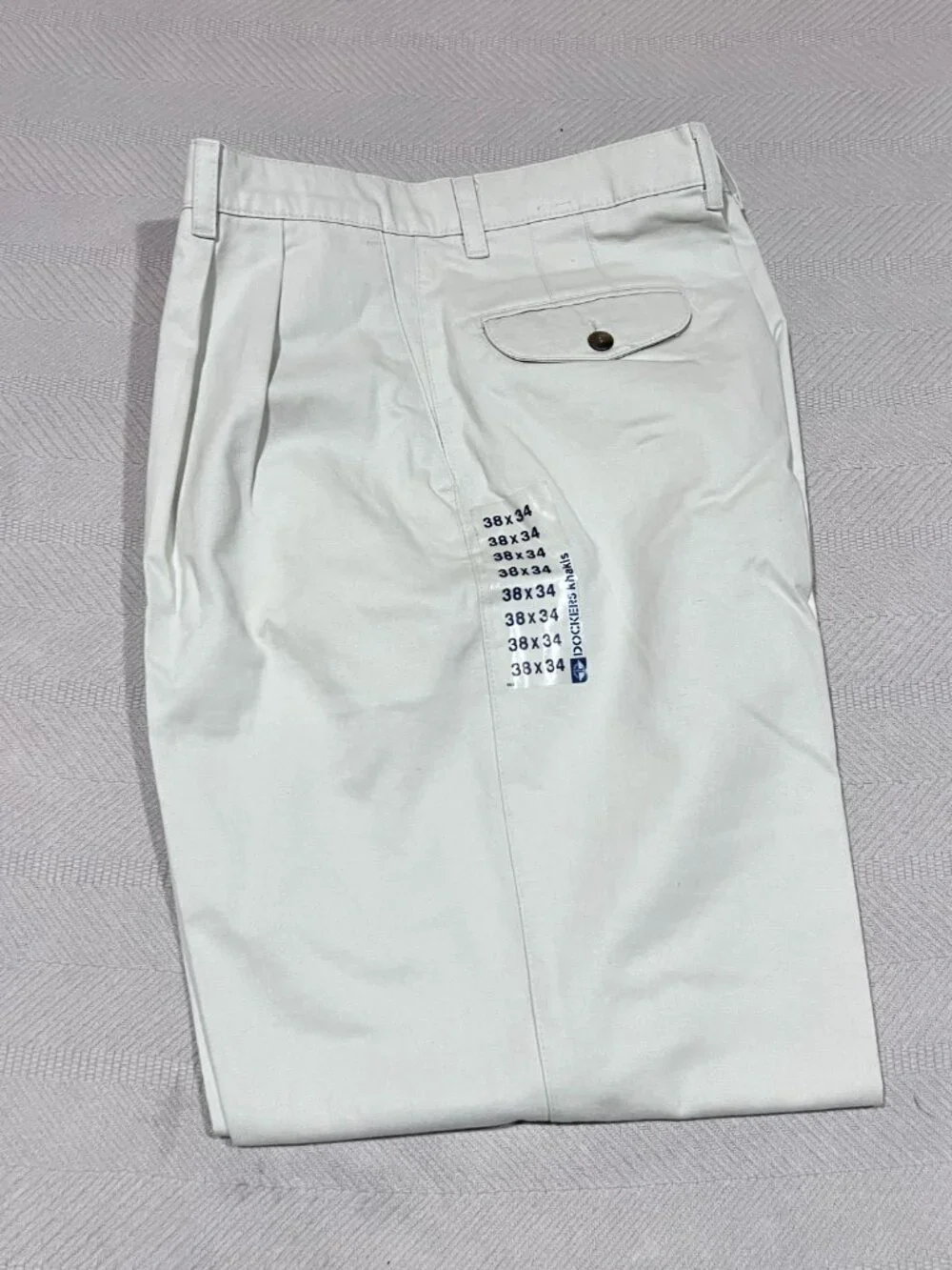 Dockers Pants Mens 38x34 Cream Khaki Vintage Double Pleated High Waist 90s Cuff